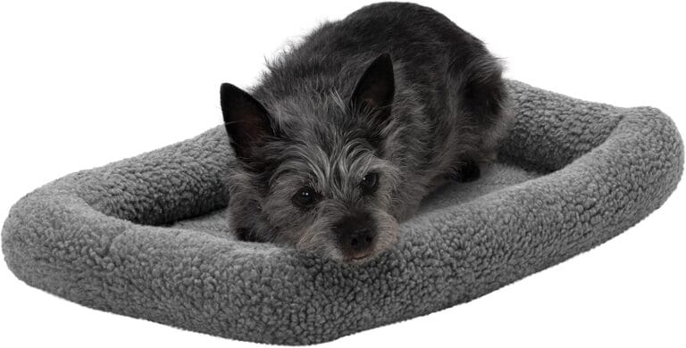 Furhaven Dog Bed for Extra Small Dogs & Indoor Cats, 100% Washable, Sized to Fit Crates - Sherpa Fleece Bolster Crate Pad - Gray, Extra Small
