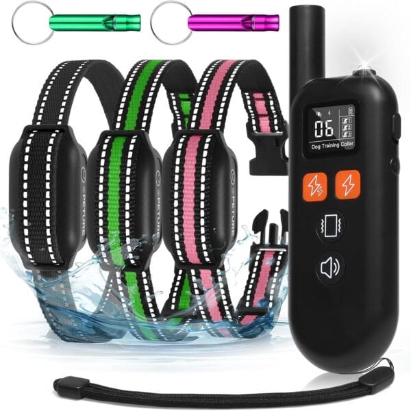 3 Dogs Training Collar with Remote 3 Pack - 3300FT Rechargeable, IPX7 Waterproof Dog Training Collar with Fashlight, E Collar for Small Medium Large Dogs(5-150lbs) - 4 Training Modes, Adjustable Strap