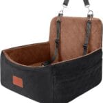 Dog Car Seat for Small Dogs Under 30lbs,Ultra Soft Fabric & Memory Foam Pet Travel Car Bed,Washable & Detachable,Anti-Slip Bottom,2 Storage Pockets and Safety Tethers(Black/Brown)