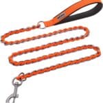 Chew Proof Metal Dog Leash for Medium Large Dogs, Chain Link Anti Chew 4FT Strong Anti Bite Dog Leash Comfortable Soft Padded Handle Orange