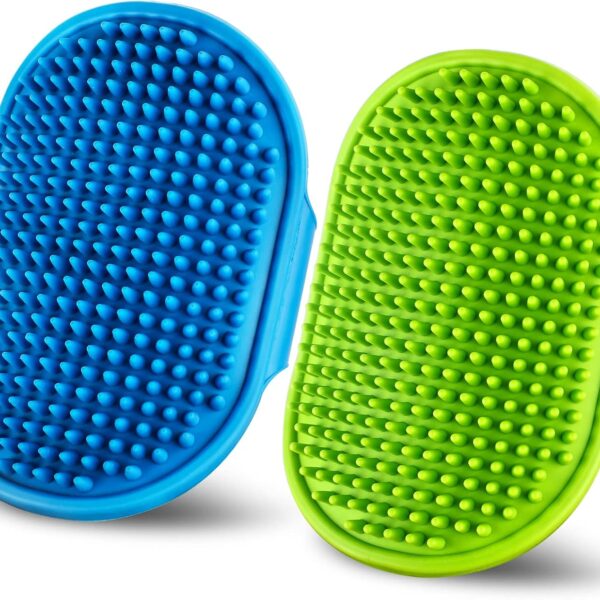 Dog Grooming BrushPet Shampoo Massage Bath Brush Comb with Adjustable Loop Handle for Grooming Short and Long Hair Cats and Dogs, 2pcs(Tapered brush head, Blue+Green)