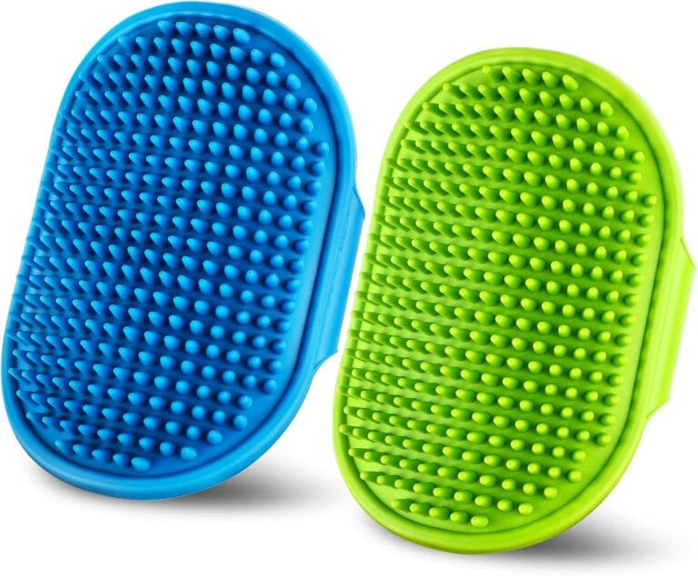 Dog Grooming BrushPet Shampoo Massage Bath Brush Comb with Adjustable Loop Handle for Grooming Short and Long Hair Cats and Dogs, 2pcs(Tapered brush head, Blue+Green)