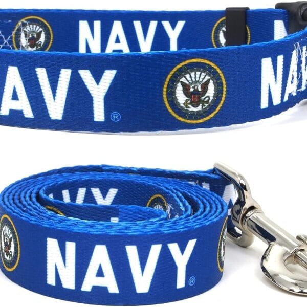 US Navy Dog Collar and Leash Matching Set | Officially Licensed | Navy Emblem | Extra Small to Extra Large | USA Made