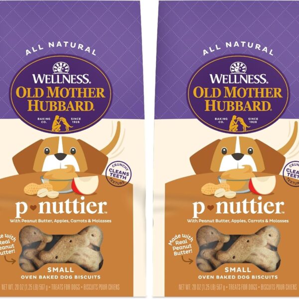 Old Mother Hubbard Wellness P-Nuttier Dog Biscuits, Natural, Training Treats, Peanut Butter Flavor, Small Size, (20 Ounce Bag) (Pack of 2)
