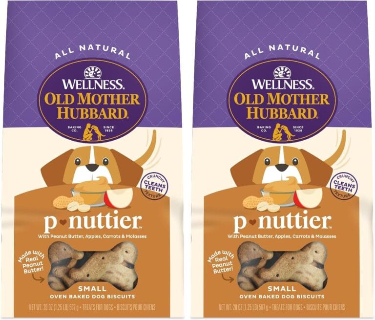 Old Mother Hubbard Wellness P-Nuttier Dog Biscuits, Natural, Training Treats, Peanut Butter Flavor, Small Size, (20 Ounce Bag) (Pack of 2)