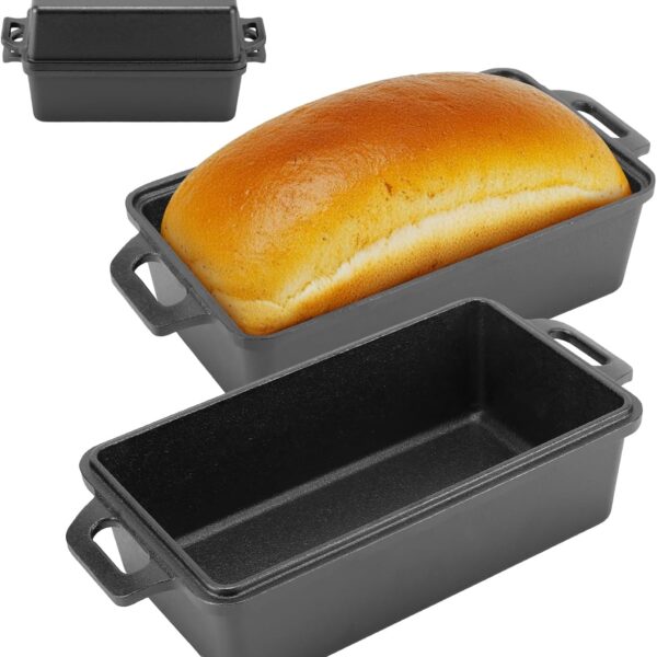 95 Inch Cast Iron Loaf Pan with Lid | Bread Baking Pan | Even Heat Distribution for Homemade Bread, Cake, and Meatloaf | 2 Piece Set
