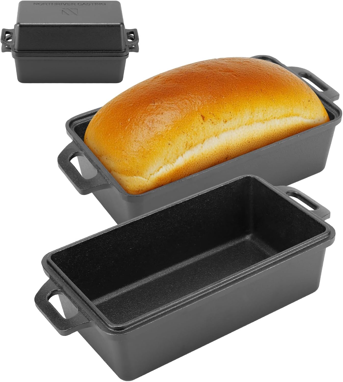 95 Inch Cast Iron Loaf Pan with Lid | Bread Baking Pan | Even Heat Distribution for Homemade Bread, Cake, and Meatloaf | 2 Piece Set 95 Inch Cast Iron Loaf Pan with Lid | Bread Baking Pan | Even Heat Distribution for Homemade Bread, Cake, and Meatloaf | 2 Piece Set