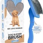 Slicker Brush for Dogs, Dog Grooming Supplies - Best Doodle & Poodle Brush for Long Haired Dogs - Goldendoodle Long Pin Detangler For Dematting (Large Curved)
