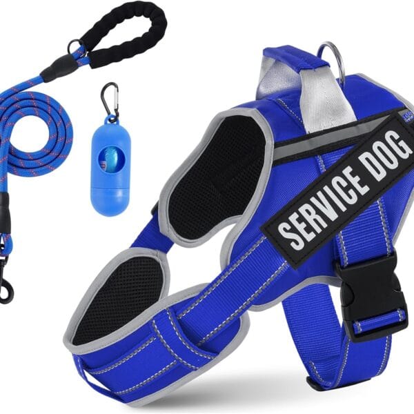 Neck Padded Dog Vest Harness and Leash Set, No Pull Adjustable Service Pet Harness with 8 Dog Patches, Reflective in Training Easy Control Pet Vest with 5ft Dog Leash for Medium & Large Dogs