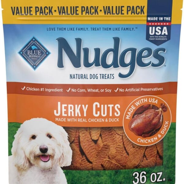 Blue Buffalo Nudges Jerky Cuts Dog Treats, Made in the USA with Natural Ingredients, Chicken & Duck, 36-oz Bag