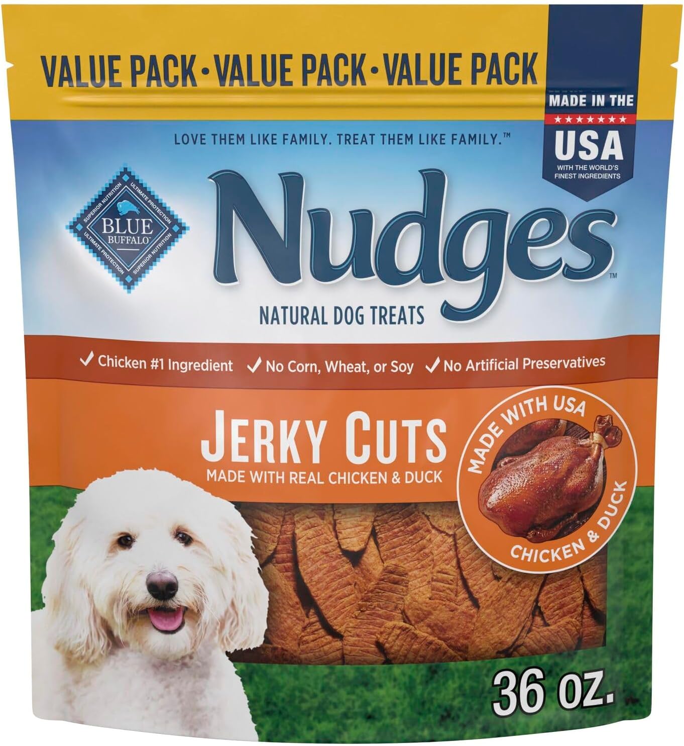 Blue Buffalo Nudges Jerky Cuts Dog Treats, Made in the USA with Natural Ingredients, Chicken & Duck, 36-oz Bag Blue Buffalo Nudges Jerky Cuts Dog Treats, Made in the USA with Natural Ingredients, Chicken & Duck, 36-oz Bag