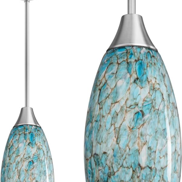EDISHINE Pendant Light, Hand Blown Hanging Light Fixture, Adjustable Brushed Nickel Rods, Blue Glass Pendant Lighting for Kitchen Island, Sink, Bathroom, Dining Room