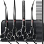 Professional Dog Grooming Scissors Kit Black 6 in 1, Dog Shears for Grooming 6CR Premium Stainless Steel Grooming Scissors Kit for Dogs Cat Pet