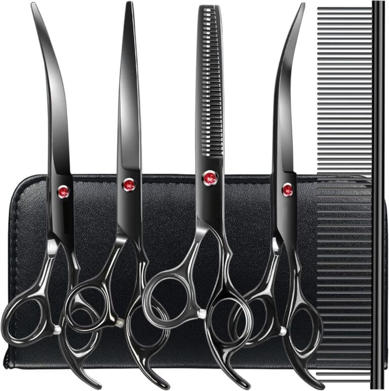 Professional Dog Grooming Scissors Kit Black 6 in 1, Dog Shears for Grooming 6CR Premium Stainless Steel Grooming Scissors Kit for Dogs Cat Pet