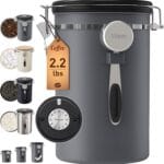Veken Coffee Canister, 39OZ Large, Airtight Stainless Steel Food Storage Container for 2.2lbs Coffee Beans, Ground, Sugar, Tea, Flour, Cereal, Kitchen Bar Accessories with Date Tracker & Scoop, Gray