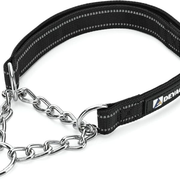 Martingale Collar for Dogs Large Breed, Adjustable Reflective Stainless Steel Chain Collar with Comfortable Soft Padded for Training Dogs