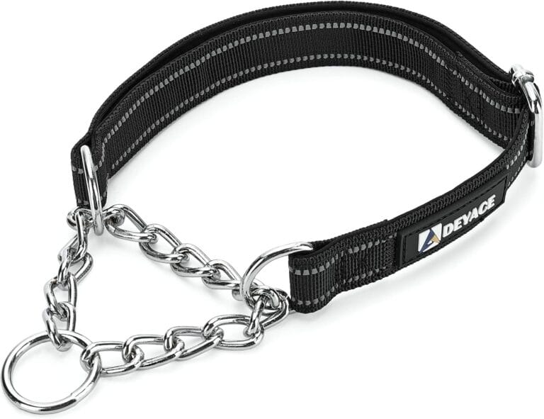 Martingale Collar for Dogs Large Breed, Adjustable Reflective Stainless Steel Chain Collar with Comfortable Soft Padded for Training Dogs