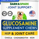 Bark&Spark Glucosamine Chondroitin Dog Hip & Joint Supplement - Joint Pain Relief - Hip & Joint Chews - Joint Support Large Small Breed - Senior Doggie Vitamin Pill Joint Health (120 Treats - Chicken)