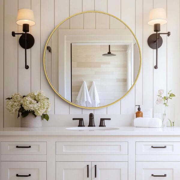 DUMOS Gold Circle Mirror for Wall 30.02 inch, Bathroom Round Mirror for Over Sink, Bathroom, Entryway, Bedroom, Vanity