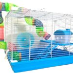 2 Levels Habitat Hamster Home Rodent Gerbil Mouse Mice Rat Wire Cage with Complete Set of Accessories (18" L x 12" W x 15" H, Blue)