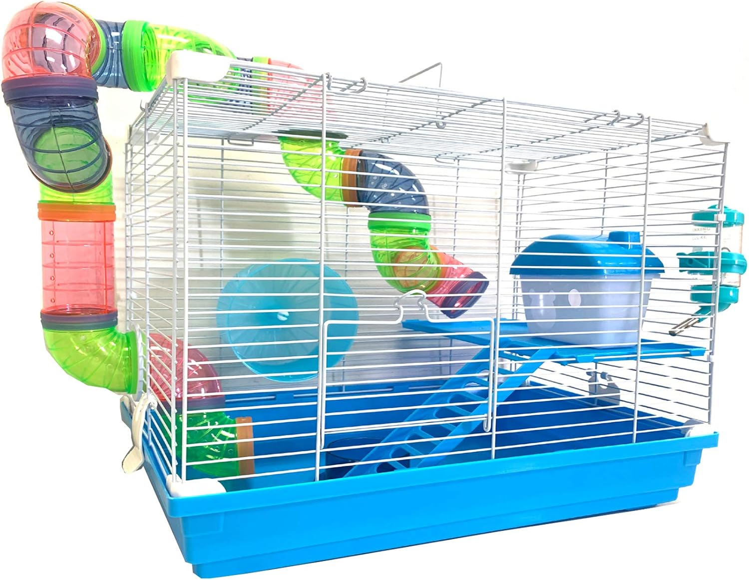 2 Levels Habitat Hamster Home Rodent Gerbil Mouse Mice Rat Wire Cage with Complete Set of Accessories (18" L x 12" W x 15" H, Blue) 2 Levels Habitat Hamster Home Rodent Gerbil Mouse Mice Rat Wire Cage with Complete Set of Accessories (18" L x 12" W x 15" H, Blue)