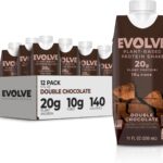 Evolve Plant Based Protein Shake, Double Chocolate, 20g Vegan Protein, Dairy Free, No Artificial Sweeteners, Non-GMO, 10g Fiber, 11 Fl Oz (Pack of 12) - (Formula May Vary)