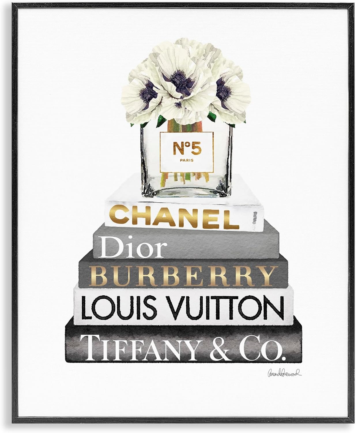 Stupell Industries Blooming White Floral Display on Glam Designer Bookstack Wall Art, 11 x 14, Black Framed Stupell Industries Blooming White Floral Display on Glam Designer Bookstack Wall Art, 11 x 14, Black Framed