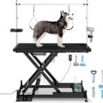 Electric Lift Dog Grooming Table, Upgrade 50 Inch Heavy Duty Professional Pet Grooming Table with Tool Organizer for Large Dogs at Home with Adjustable Overhead Arms and 2 Grooming Noose, Black