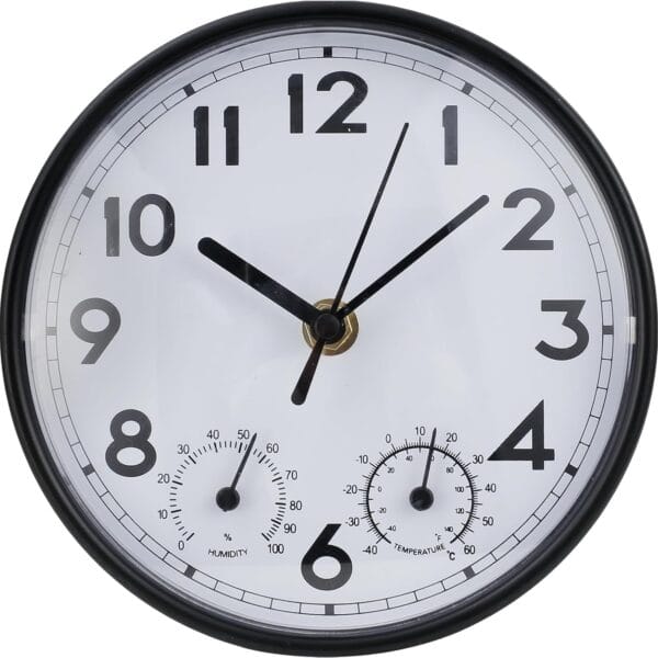 Indoor Outdoor Clocks Waterproof, Decorative Wall Clocks with Temperature and Humidity, Non Ticking Round Wall Clock Battery Operated for Patio Garden Home