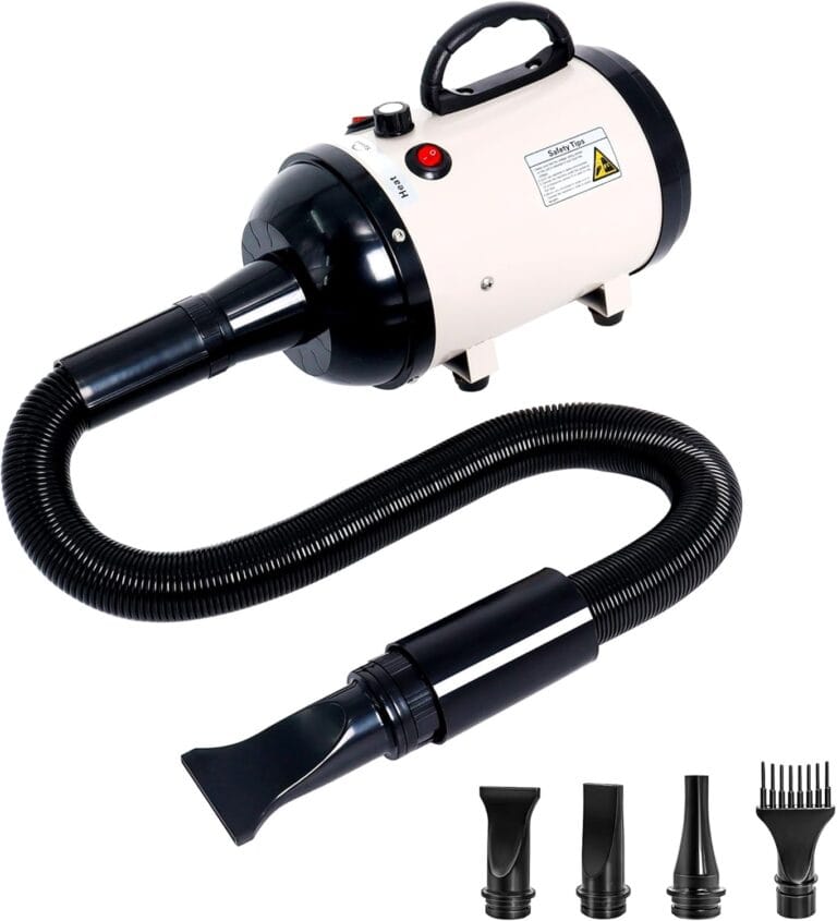 Dog Hair Dryer High Velocity Professional Dog Blow Dryer with Adjustable Speed Dog Pet Grooming Dryer Blower with 4 Nozzle 2 Blow TemperatureWhite
