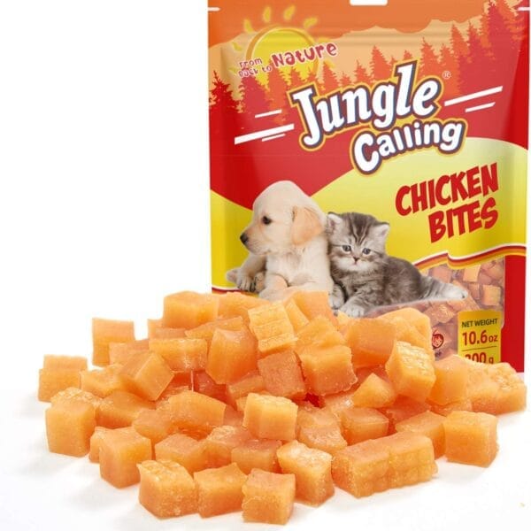 Jungle Calling Soft Chicken Treats for Dog and Cat, Natural Grain Free Chewy Food Snacks for Training Rewards for Small Dogs, High Protein, 10.6 oz