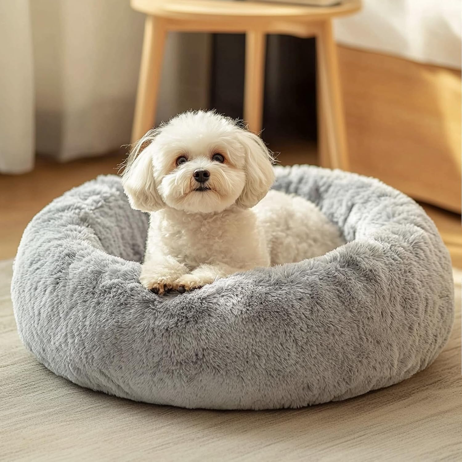 JOLLYVOGUE Dog & Cat Bed, Calming Anti-Anxiety Pet Bed for Small Dogs, Fluffy Donut Cushion for Small and Medium Pets (23") JOLLYVOGUE Dog & Cat Bed, Calming Anti-Anxiety Pet Bed for Small Dogs, Fluffy Donut Cushion for Small and Medium Pets (23")