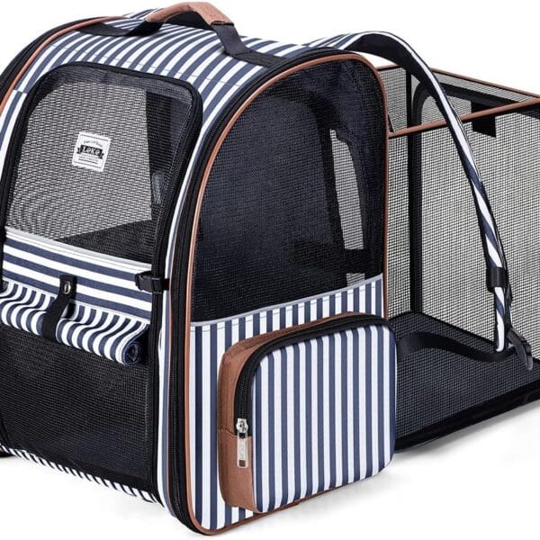 Lekebobor Large Cat Backpack Carrier Expandable Pet Carrier Backpack for Small Dogs Medium Cats Fit Up to 18 Lbs, Dog Carrier Backpack,Puppy Backpack Carrier, Striped
