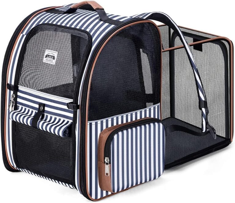 Lekebobor Large Cat Backpack Carrier Expandable Pet Carrier Backpack for Small Dogs Medium Cats Fit Up to 18 Lbs, Dog Carrier Backpack,Puppy Backpack Carrier, Striped