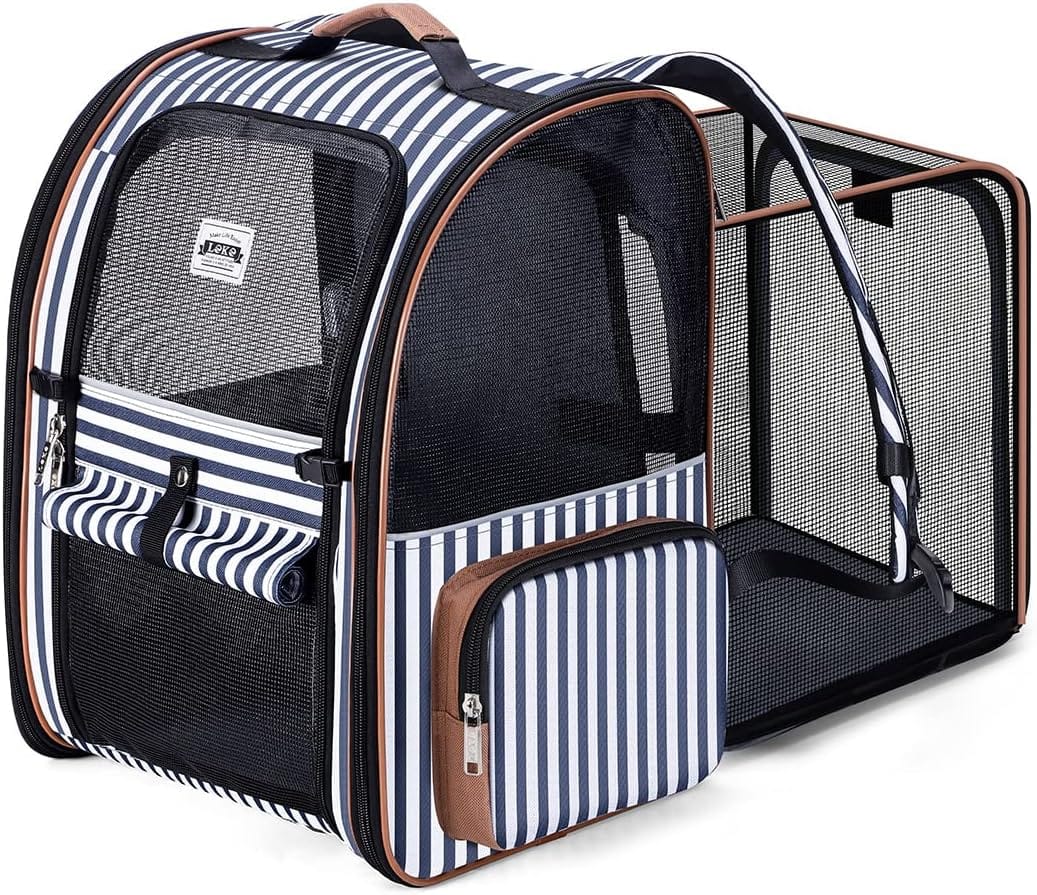 Lekebobor Large Cat Backpack Carrier Expandable Pet Carrier Backpack for Small Dogs Medium Cats Fit Up to 18 Lbs, Dog Carrier Backpack,Puppy Backpack Carrier, Striped Lekebobor Large Cat Backpack Carrier Expandable Pet Carrier Backpack for Small Dogs Medium Cats Fit Up to 18 Lbs, Dog Carrier Backpack,Puppy Backpack Carrier, Striped