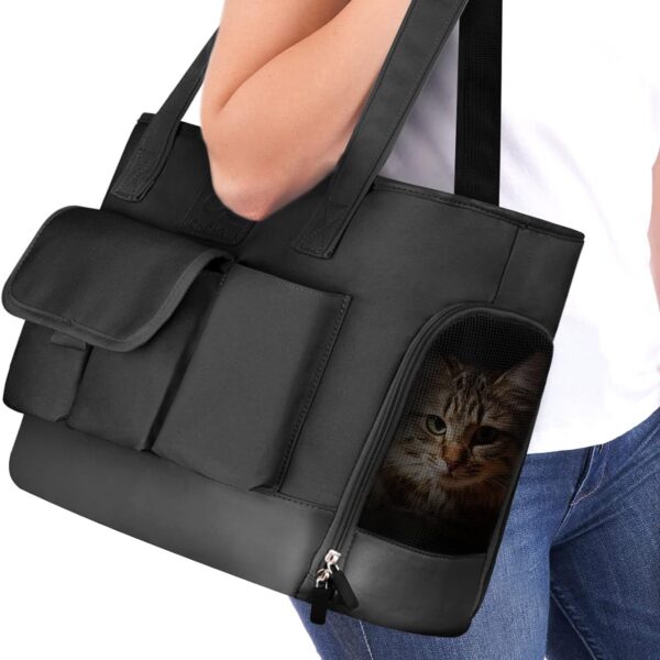 Cat Carrier, Dog Carrier, Pet Carrier, Foldable Waterproof Premium PU Leather Oxford Cloth Dog Purse, Portable Bag Carrier for Small to Medium Cat and Small Dog, Airline Approved Soft-Sided Carrier
