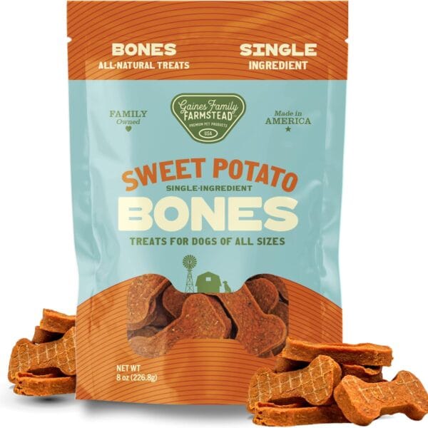 Gaines Family Farmstead Sweet Potato Dog Bones  8 oz Bag, All-Natural, Single Ingredient, Grain-Free Dog Treats for Digestive Health, High Fiber - Training & Rewards, Made in USA