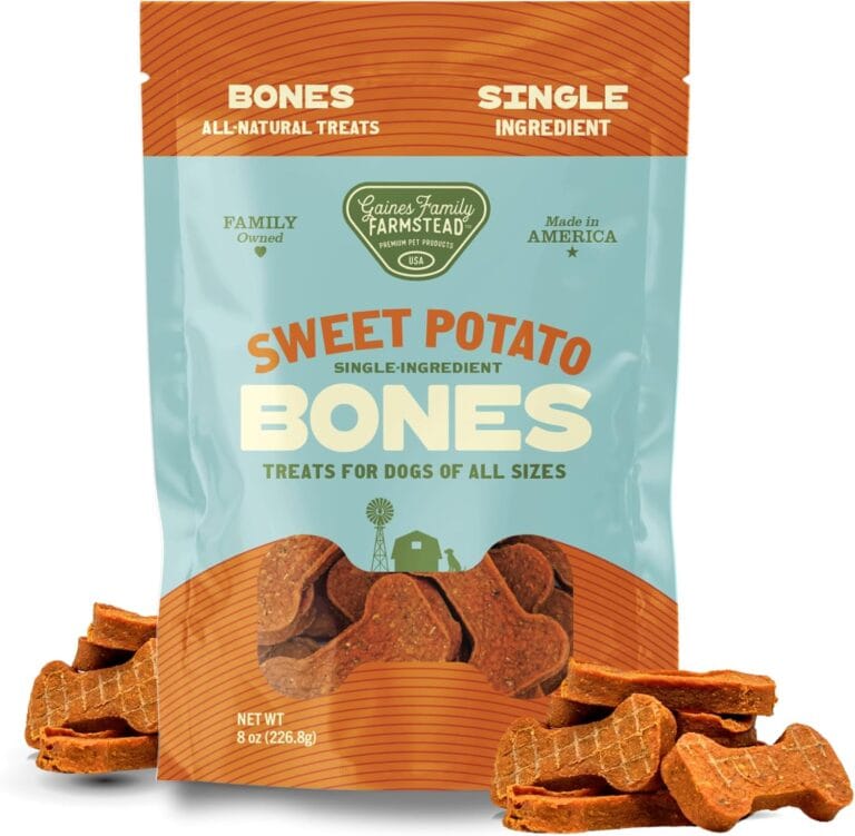 Gaines Family Farmstead Sweet Potato Dog Bones  8 oz Bag, All-Natural, Single Ingredient, Grain-Free Dog Treats for Digestive Health, High Fiber - Training & Rewards, Made in USA