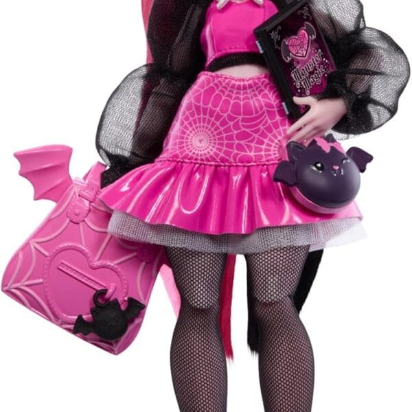 Monster High Draculaura Doll with Pet Bat-Cat Count Fabulous & Accessories Like Backpack, Spell Book, Bento Box & More