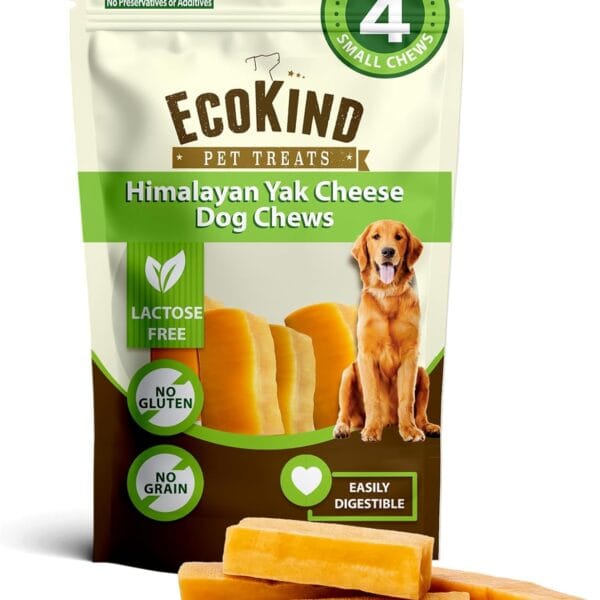 EcoKind Himalayan Gold Yak Cheese Dog Chew for Small Dogs, Healthy Treats, Odorless, Long Lasting Dog Bones for Dogs, Rawhide Free, Made in The Himalayans, Small (Pack of 4)