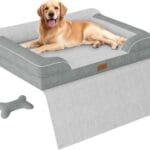 Extra Large Dog Bed, Orthopedic Pet Bed with Cooling Gel Memory Foam, Waterproof XL Dog Bed with Removable Washable Cover, 42" Pet Sofa Couch Dutch Velvet with Blanket Bone Toy, Light Gray