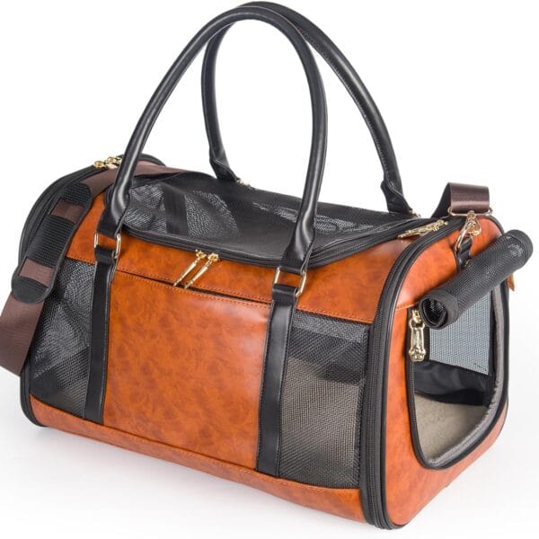 Dog Soft-Sided Carriers Pet Carrier for Small Dogs Cats, Fashion PU Leather Small Dog Carrier Pet Purse, Airline Approved Travel Pet Carrier for Puppy Kitten Small Animals