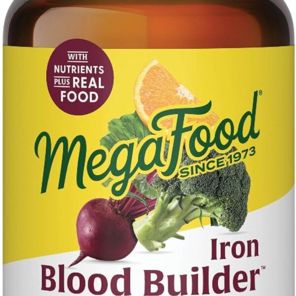 MegaFood Blood Builder Iron Supplement for Women & Men - Increase Iron Levels Without Side Effects - Combats Fatigue - with Vitamin B12, Folic Acid & Vitamin C for Absorption - Vegan - 30 Tablets