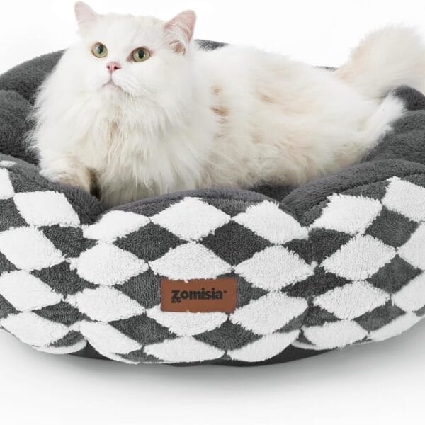 Large Cat Beds for Indoor Cat, Donut Dog Beds for Small Dog, Round Plush Puppy Bed for KittenAnti-Slip Bottom, Grey