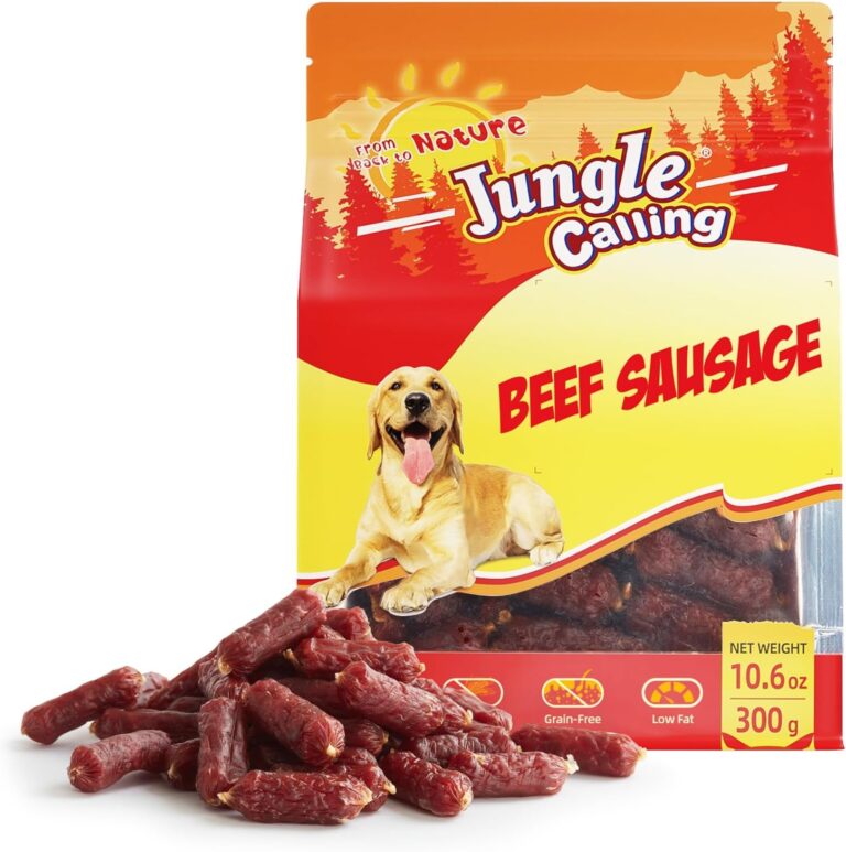 Jungle Calling Beef Sausage Dog Treats, Slow Roasted Beef Jerky Dog Training Treats, Grain-Free Soft Treats for Small and Medium Dogs, 10.6 oz