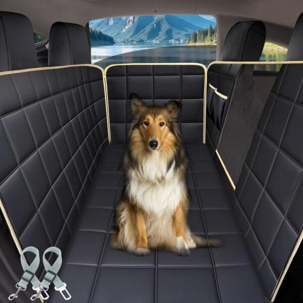 Dog Car Hammock for 2020-2026 Tesla Model Y Dog Seat Cover with 2 Seat Belts, 100% Waterproof and Durable Pet Car Seat Cover Built-in 4 Headrests, Car Travel Accessories for Tesla Model Y Back Seat