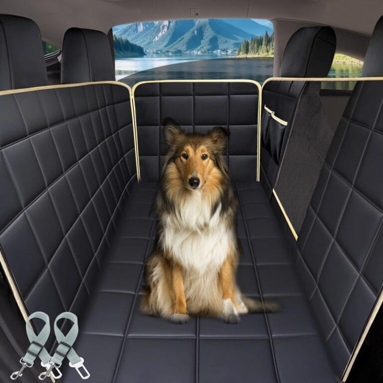 Dog Car Hammock for 2020-2026 Tesla Model Y Dog Seat Cover with 2 Seat Belts, 100% Waterproof and Durable Pet Car Seat Cover Built-in 4 Headrests, Car Travel Accessories for Tesla Model Y Back Seat