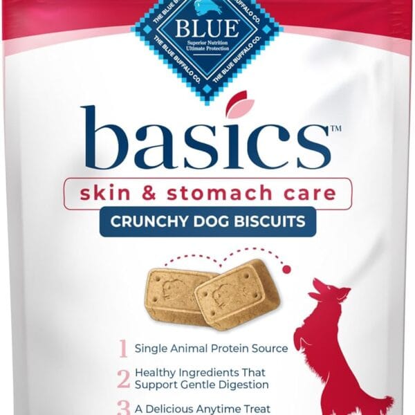 Blue Buffalo Basics Crunchy Dog Biscuits for Skin & Stomach Care, Limited Ingredient Diet Dog Treats, Salmon & Potato Recipe, 6-oz. Bag