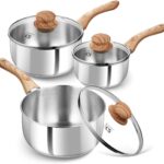 KOCH SYSTEME CS Stainless Steel Saucepan Set, 6 Piece Stainless Steel Pot 1QT & 2QT & 3QT with Heat-resistant Bakelite Handle, Tri-ply Base Pots, Sauce Pan Induction Ready, Pot Set 6PCS