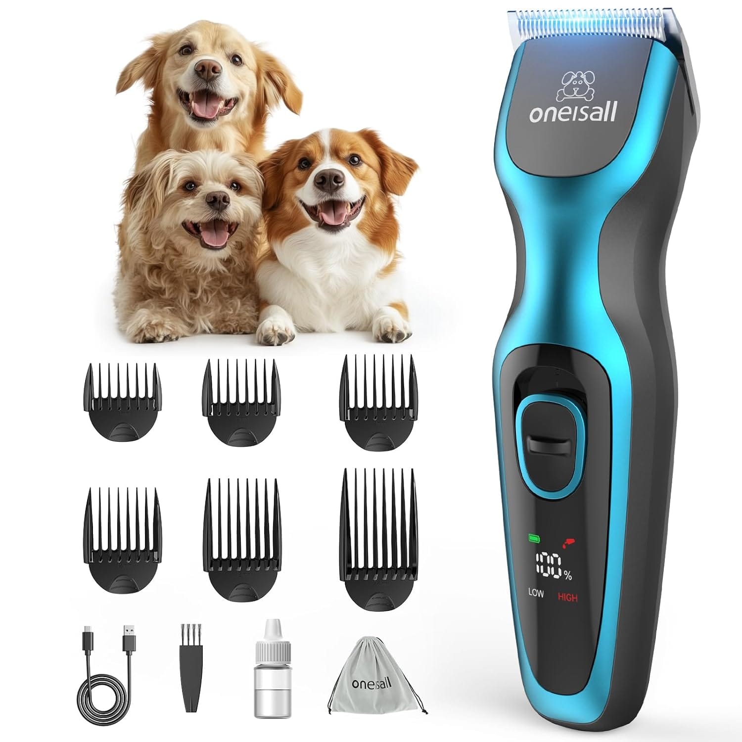 Oneisall Dog Clippers for Grooming - 2-Speed Super Power, 50dB Quiet Rechargeable Cordless Trimmer With Detachable Stainless Steel Blade for Small & Large Dogs With Thick Coats Oneisall Dog Clippers for Grooming - 2-Speed Super Power, 50dB Quiet Rechargeable Cordless Trimmer With Detachable Stainless Steel Blade for Small & Large Dogs With Thick Coats